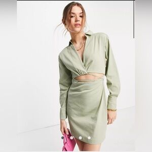 ASOS Envii long sleeve shirt dress with wrap waist in khaki
